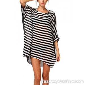 MyGift Women’s Black Striped Chiffon See Thru Tunic Top Swimwear Oversized Cover Up B01F2K7YQK